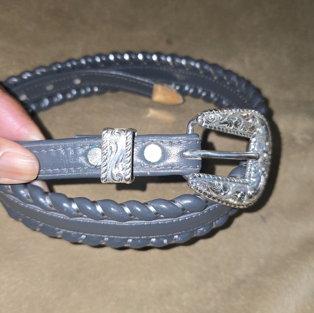 Justin Top Grain Cowhide Leather Belt Blueish Gray Size 28  3055S